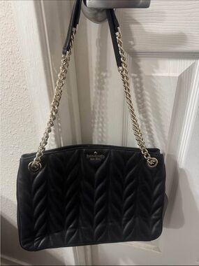 kate spade Black Quilted Shoulder Bag with Gold Chain Straps